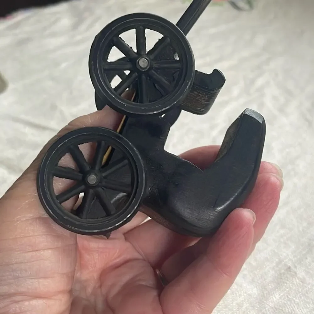 Vintage handmade wooded toy - horse carriage, issues